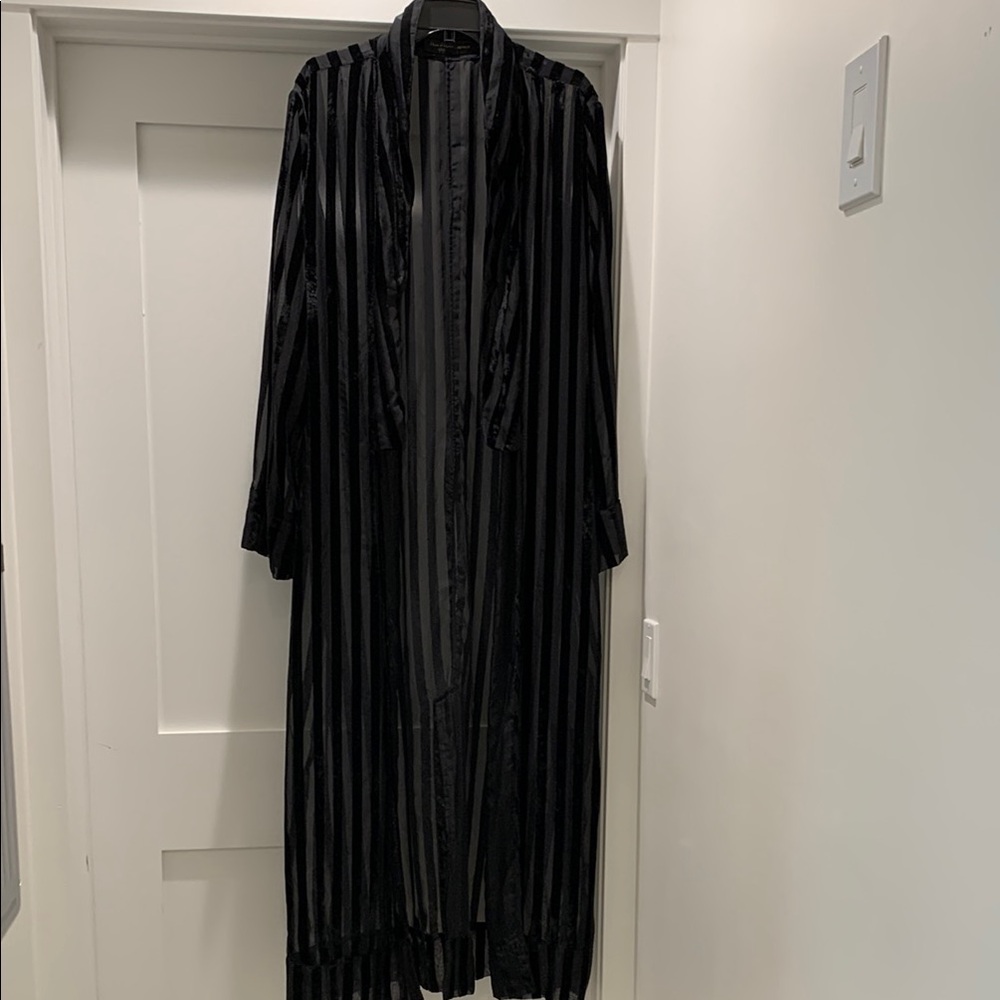 House of Harlow, Black Striped Sheer Long Robe.